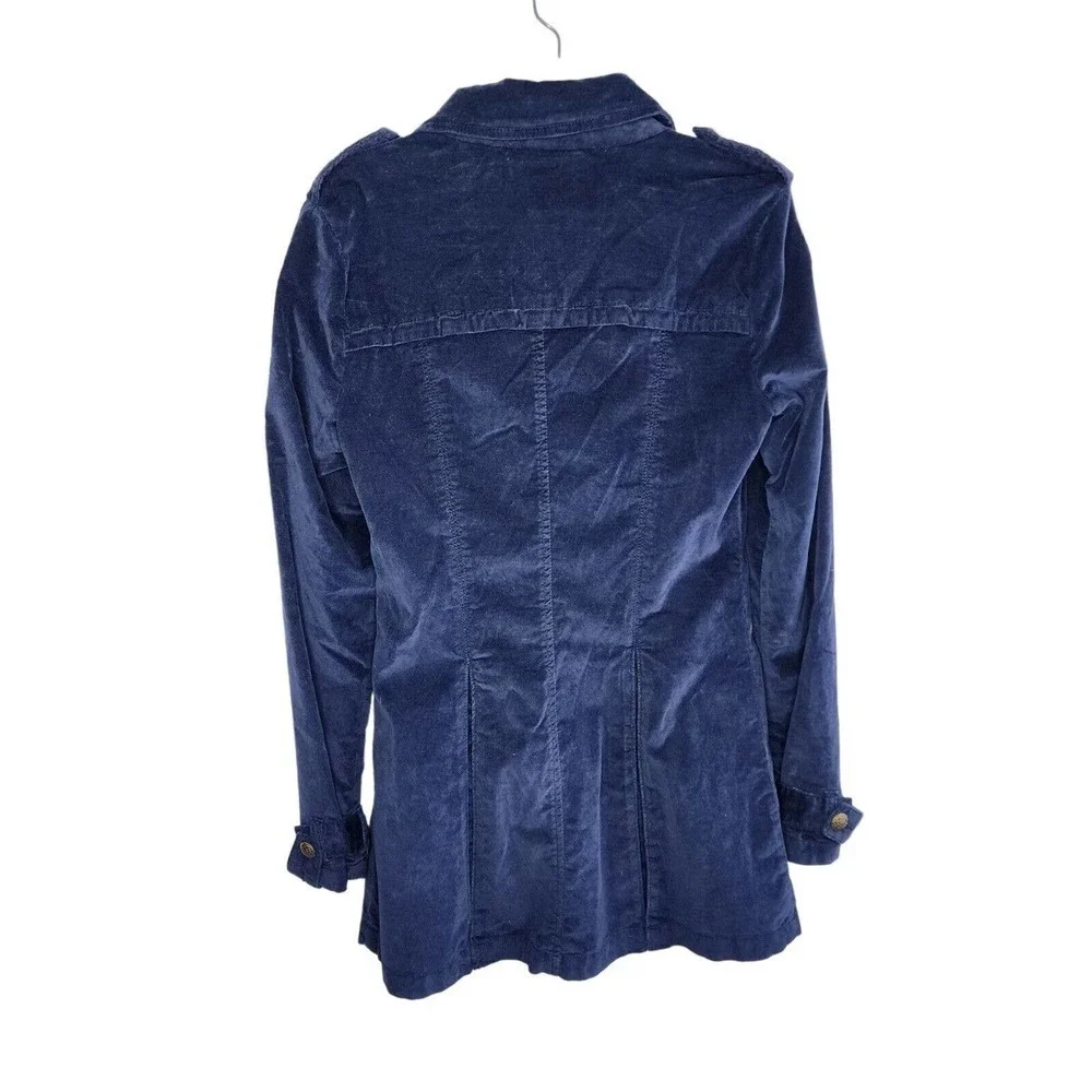 Free People Size 4 Velvet Navy Blue Jacket Gold Buttons Pleated Vintage